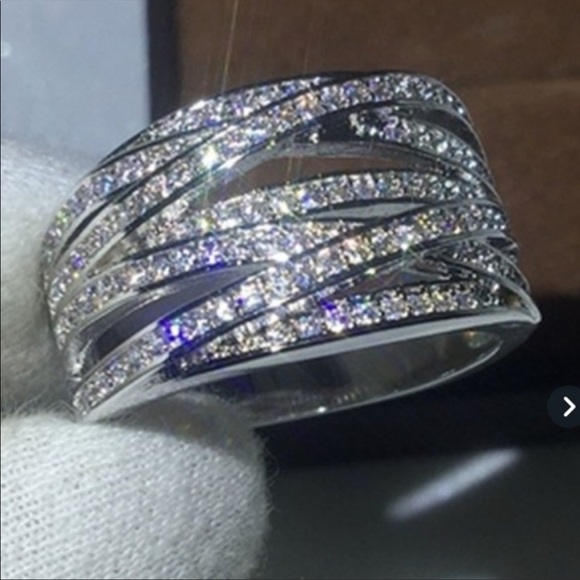 The Divine Duchess Jewelry - NEW Sterling Silver CZ Cubic Zirconia Crossover Ring. Size 7 & 8